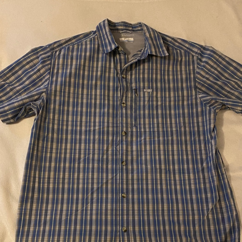 Men's Blue and White Plaid Casual Shirt